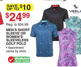 Dunham's Sports MEN'S SHORT SLEEVE OR WOMEN'S SLEEVELESS GOLF POLO offer