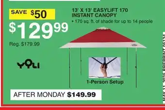 Dunham's Sports YOLI 13' X 13' EASYLIFT 170 INSTANT CANOPY offer