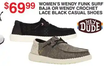 Dunham's Sports HEYDUDE WOMEN'S WENDY FUNK SURF BAJA OR WENDY CROCHET LACE BLACK CASUAL SHOES offer