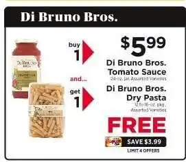 ShopRite Di Bruno Bros. Tomato Sauce and Dry Pasta offer