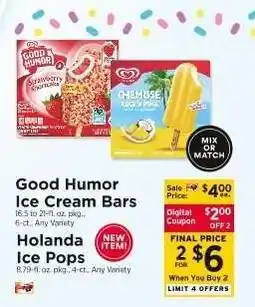 ShopRite Good Humor Ice Cream Bars / Holanda Ice Pops offer