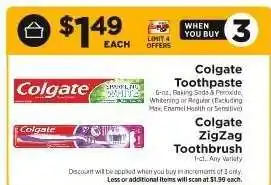 ShopRite Colgate Toothpaste / Colgate ZigZag Toothbrush offer