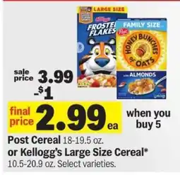 Meijer Post Cereal or Kellogg's Large Size Cereal offer