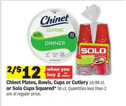 Meijer Chinet Plates, Bowls, Cups or Cutlery or Solo Cups Squared offer