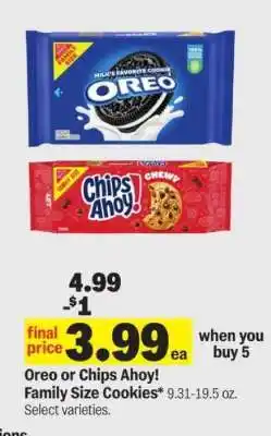 Meijer Oreo or Chips Ahoy Family Size Cookies offer