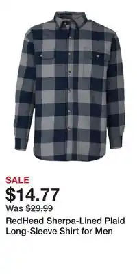 Cabela's RedHead Sherpa-Lined Plaid Long-Sleeve Shirt for Men offer