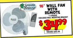Ollie's SARASOTA BREEZE 16 WALL FAN WITH REMOTE offer