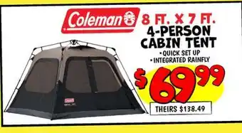 Ollie's COLEMAN 8 FT. X 7 FT. 4-PERSON CABIN TENT offer
