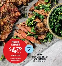 Aldi Fresh thin-sliced beef chuck steak offer