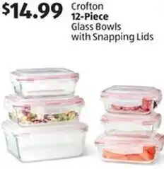 Aldi Crofton12-piece glass bowls with snapping lids offer