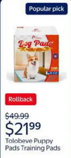 Walmart Tolobeve puppy pads training pads offer