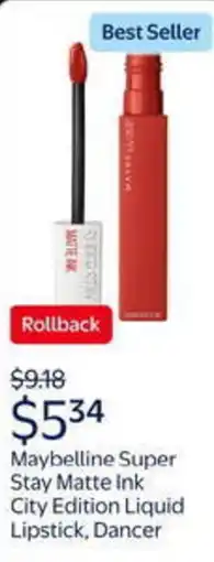 Walmart Maybelline super stay matte ink city edition liquid lipstick, dancer offer
