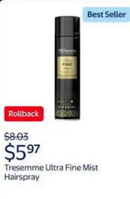 Walmart Tresemme ultra fine mist hairspray offer