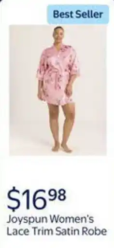 Walmart Joyspun women's lace trim satin robe offer