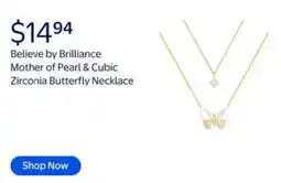 Walmart Believe by brilliance mother of pearl & cubic zirconia butterfly necklace offer