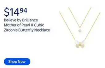 Walmart Believe by brilliance mother of pearl & cubic zirconia butterfly necklace offer
