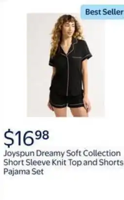 Walmart Joyspun dreamy soft collection short sleeve knit top and shorts pajama set offer