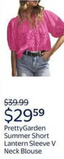 Walmart Prettygarden summer short lantern sleeve V neck blouse offer