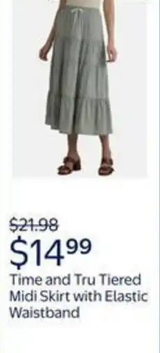 Walmart Time and tru tiered midi skirt with elastic waistband offer