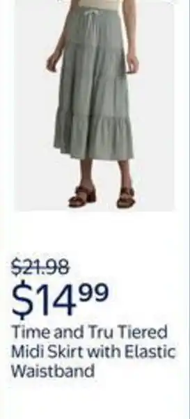 Walmart Time and tru tiered midi skirt with elastic waistband offer