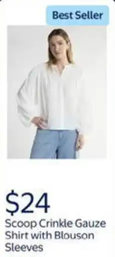 Walmart Scoop crinkle gauze shirt with blouson sleeves offer