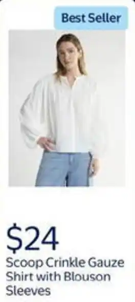Walmart Scoop crinkle gauze shirt with blouson sleeves offer