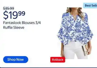 Walmart Fantaslook blouses 3/4 ruffle sleeve offer