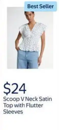 Walmart Scoop V neck satin top with flutter sleeves offer