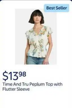 Walmart Time and tru peplum top with flutter sleeve offer