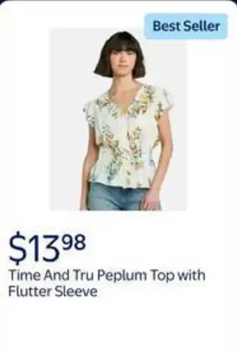 Walmart Time and tru peplum top with flutter sleeve offer