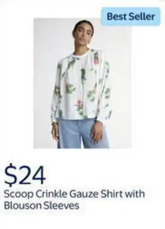Walmart Scoop crinkle gauze shirt with blouson sleeves offer