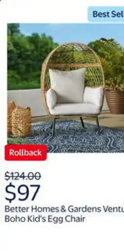Walmart Better homes & gardens ventu boho kid's egg chair offer
