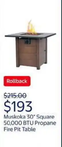 Walmart Muskoka square 50,000 btu propane fire pit tablre offer