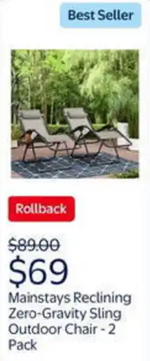 Walmart Mainstays reclining zero-gravity sling outdoor chair offer