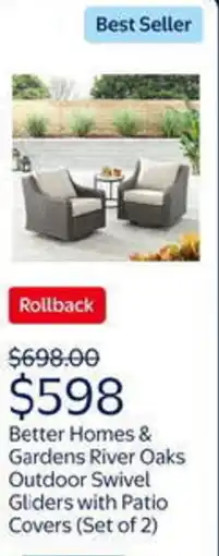 Walmart Better homes & gardens river oaks outdoor swivel gliders with patio covers offer