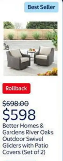 Walmart Better homes & gardens river oaks outdoor swivel gliders with patio covers offer