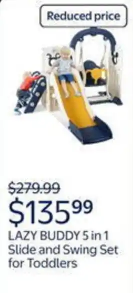 Walmart Lazy buddy 5 in 1 slide and swing set for toddlers offer