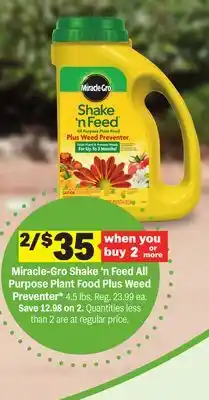 Meijer Miracle-Gro Shake'n Feed All Purpose Plant Food Plus Weed Preventer offer