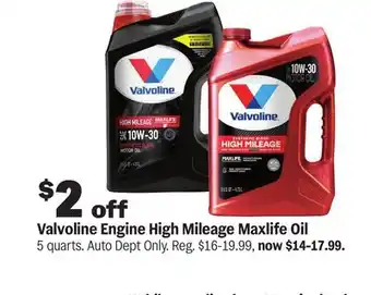 Meijer Valvoline Engine High Mileage Maxlife Oil offer