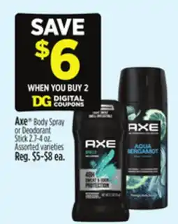 Dollar General Axe Body Spray or Deodorant Stick offer