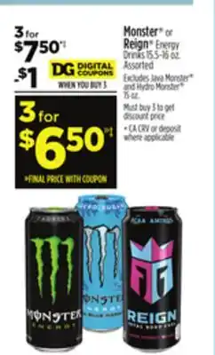 Dollar General Monster or Reign Energy Drinks offer