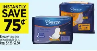 Dollar General Breeze Ultra Thin or Maxi Pads offer