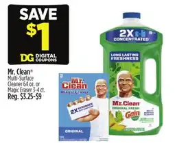 Dollar General Mr. Clean Multi-Surface Cleaner 64 oz. or Magic Eraser 3-4 ct offer
