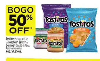 Dollar General Tostitos Chips 9-13 oz. or Tostitos , Lay's or Doritos Dips 10-15.75 oz offer