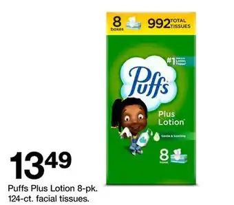 Target Puffs Plus Lotion 8-pk. 124-ct. facial tissues offer