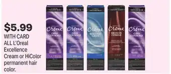 CVS ALL L'Oreal Excellence Cream or HiColor permanent hair color offer