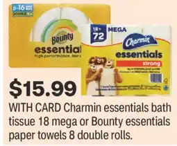 CVS Charmin essentials bath tissue 18 mega or Bounty essentials paper towels 8 double rolls offer