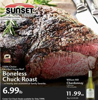Sunset Foods Usda Choice Certified Angus Beef Boneless Chuck Roast offer