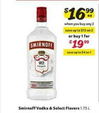 Winn Dixie Smirnoff Vodka & Select Flavors offer