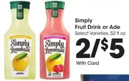 Kroger Simply fruit drink or ade offer